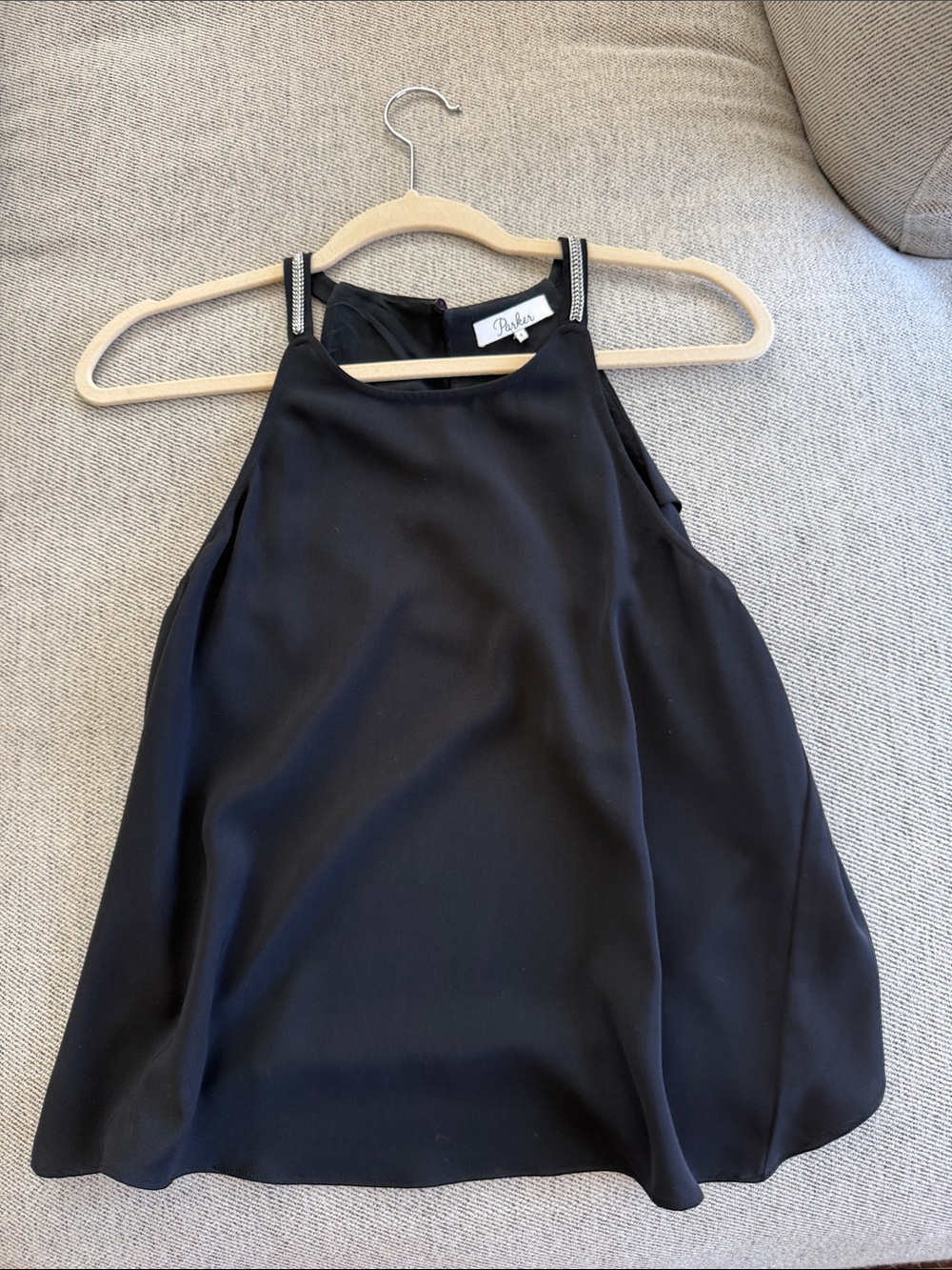 Parker Black Silk Top with Chain strap detail